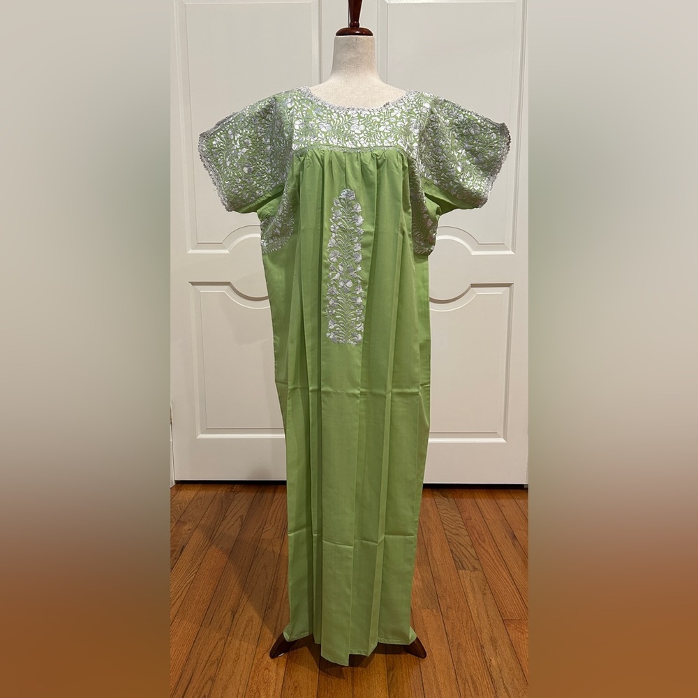 XL San Antonino Maxi Dress,Oax,Mexican dress Hand Embroidered with Silk threads.